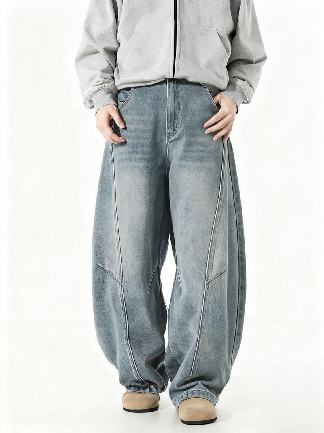 Baggy Hip Hop Jeans for Men Wide Leg Skater Denim Pants Casual Loose Fit Long Trousers