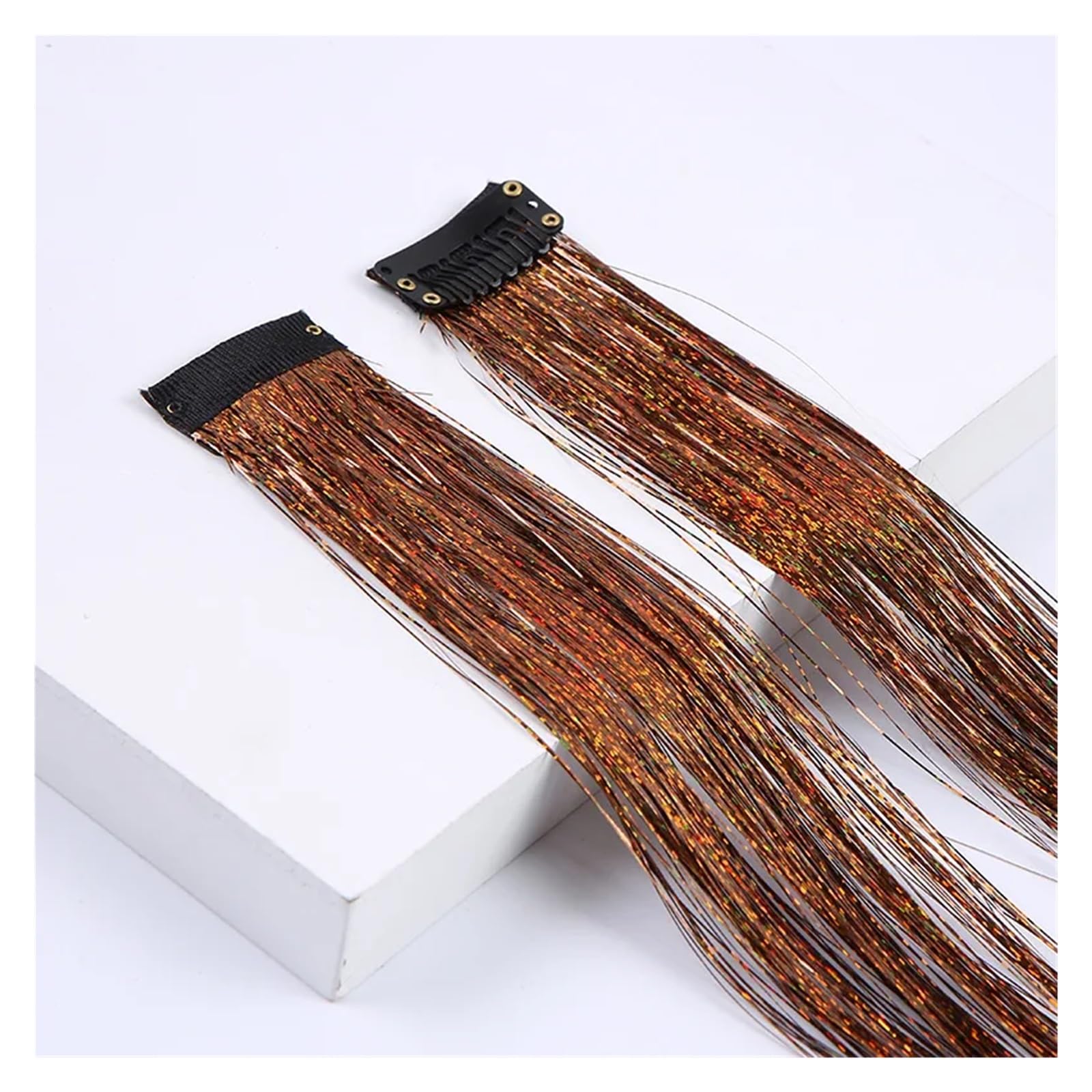 Estensione per capelli con piume Estensione dei capelli sintetici scintillanti Estensioni dei capelli del partito di seta colorata glitterata (Color : #4, Size : 22inches)