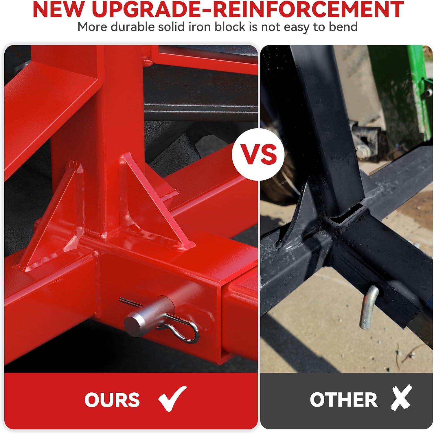 Red 3 Point Trailer Hitch with Receiver and Ball, Tractor Mover Drawbar, Farm Equipment and Subcompact Trailer Hitch for Tractor Standard Category 1