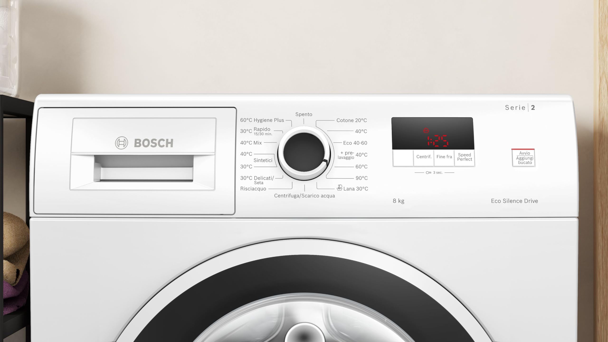 Bosch Elettrodomestici WGE03200IT Serie 2 - Lavadora de carga frontal, capacidad 8 kg, 1200 rpm, Hygiene Plus: lavado higiénico incluso a 40 °C, blanco, 60 cm