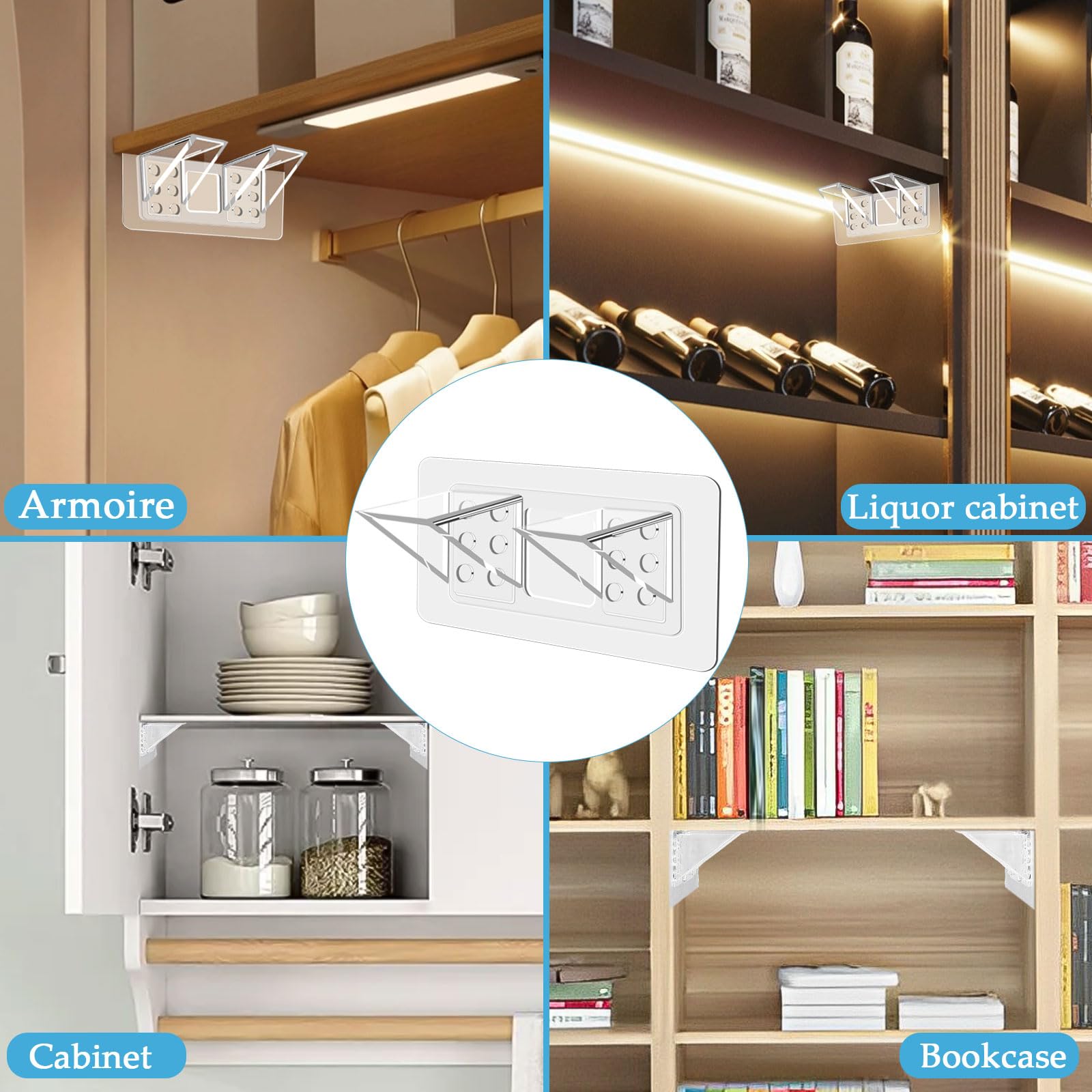 16Pcs Punch Free Shelf Support Peg, Large Size Adhesive Shelf Bracket, Shelf Bracket No Drill Strong Load-Bearing Shelf Peg Shelf Support for Cabinet,Book Closet — Amazon image 7