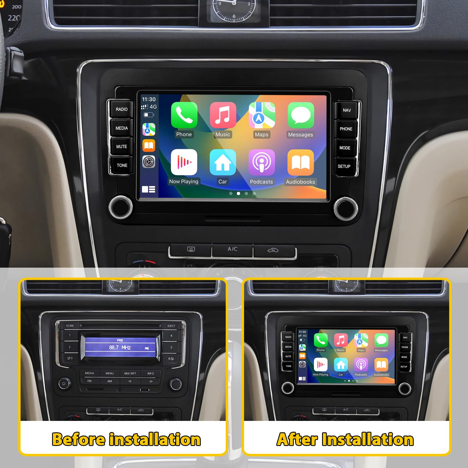 Radio Samochodowe z Bezprzewodowym Carplay Android Auto dla Volkswagen Beetle Tiguan Passat Golf Polo Jetta Seat Skoda, Android 13 7-calowy ekran Dotykowy Jednostka Glówna z GPS WiFi Bluetooth FM