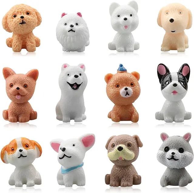 Realistic Mini Dog Figurines - 12 Puppy Figures for Play & Decoration