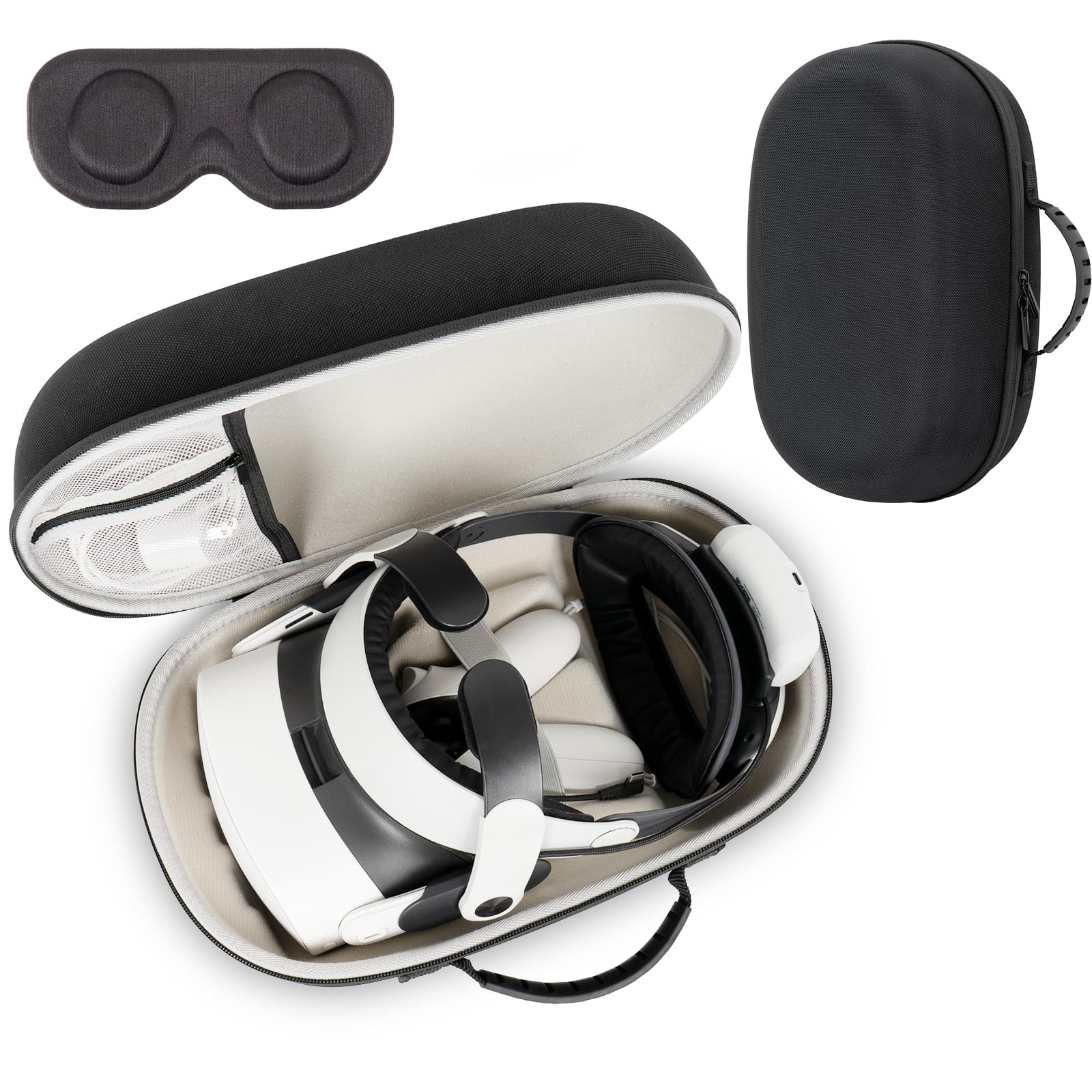 XINGFUDAO Grand étui de transport pour Meta Quest 3/Quest 3S, sac de rangement de protection compatible avec Kiwi/BOBOVR/Maecker Headstrap et accessoires, Noir , L, Simple et facile