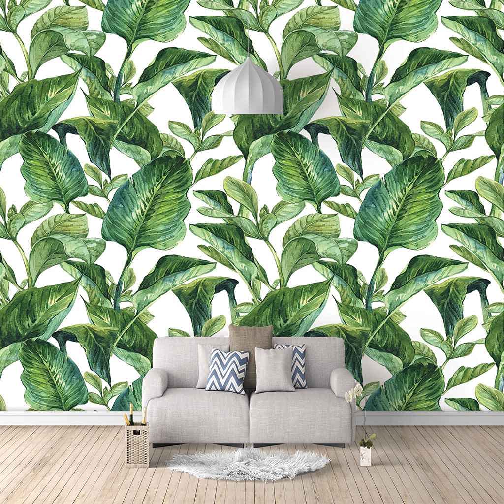 Papier peint canevas auto-adhésif panoramique plantes vertes 3D 250x175 cm