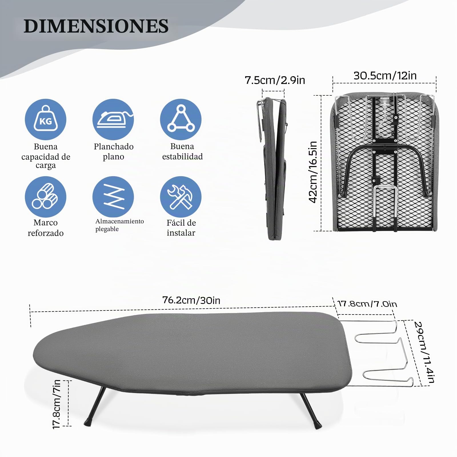 Tabla de Planchar Plegable Espacios Pequeños, Tabla Pequeña de Mesa con Soporte de Hierro, Mini pies Antideslizantes Plegables Portátiles para el Hogar, Lavanderías, Dormitorios, Uso de Viaje