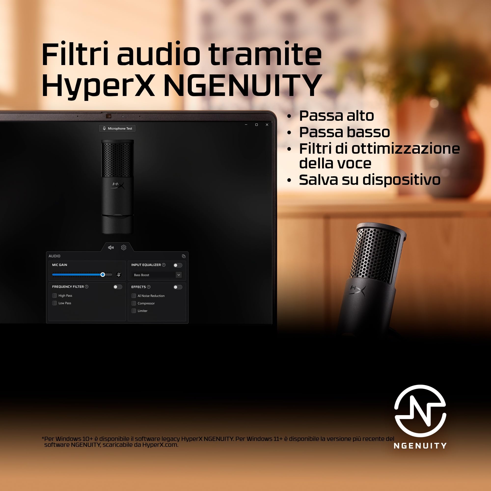 HyperX SoloCast 2, Microfono Usb-C Condensatore per Gaming, Streaming, Podcast, Compatibile Con Pc, Mac e Bracci Filettati, Controllo Con Software Ngenuity, Plug-and-Play, Audio Chiaro, Nero
