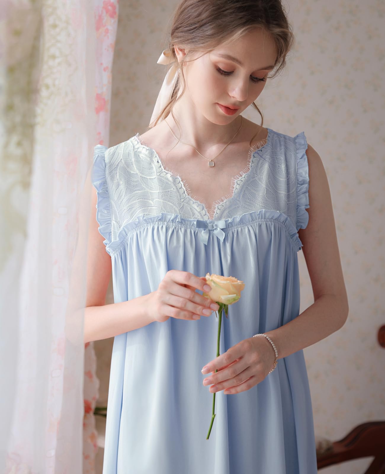 Nanxson Camicia da Notte Donna Cotone Lavorato a Maglia Senza Maniche Camicia da Notte Scollo a V Abbigliamento da Notte