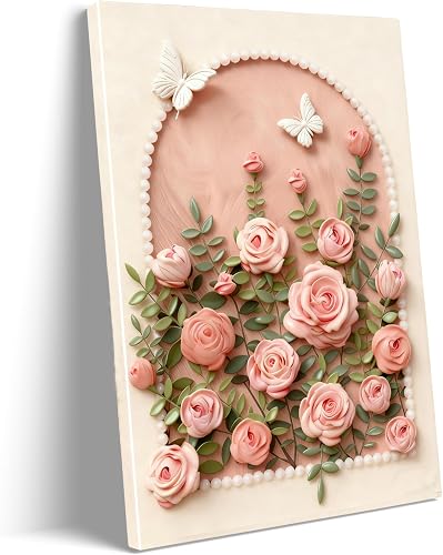 Elegant Pink Rose Floral Canvas Wall Art Prints Romantic Flower Poster