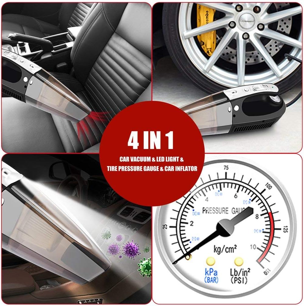 Handheld Vacuum, Cordless Handle Vacuum Cleaner with USB Charging Cable, 100V/240V Charge Adapter, Waterwashable Stainless Steel Filter, 120W 7000pa Powerful Portable Vacuum with LED Light for Car & Home