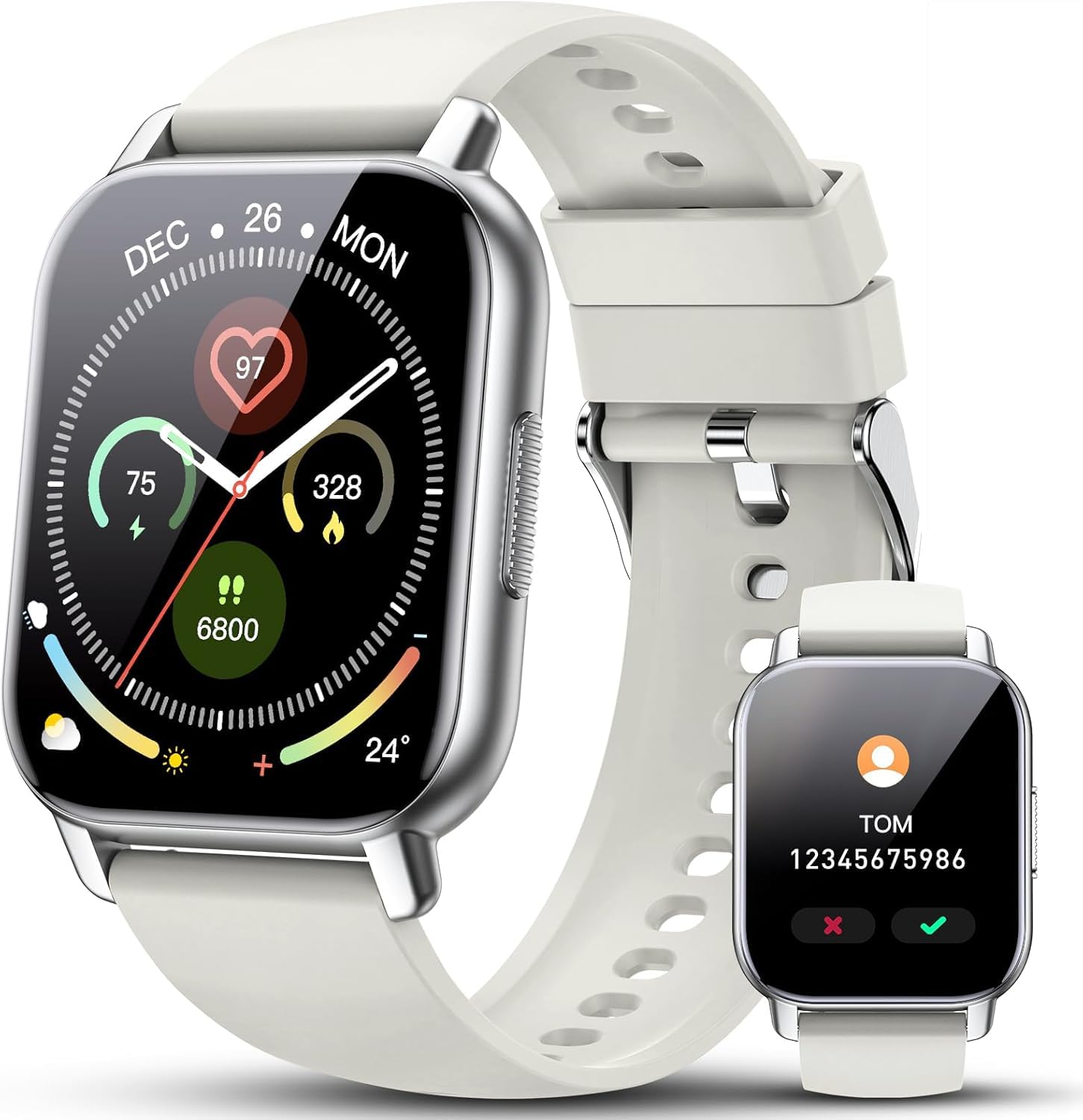 Poounur Smartwatch Uomo Donna con Effettua o Risposta Chiamate, 1.85" Orologio Digitale Cardiofrequenzimetro Sonno Contapassi, 100+ Modalità Sportivo Orologio Fitness, IP68 Smart Watch per Android iOS