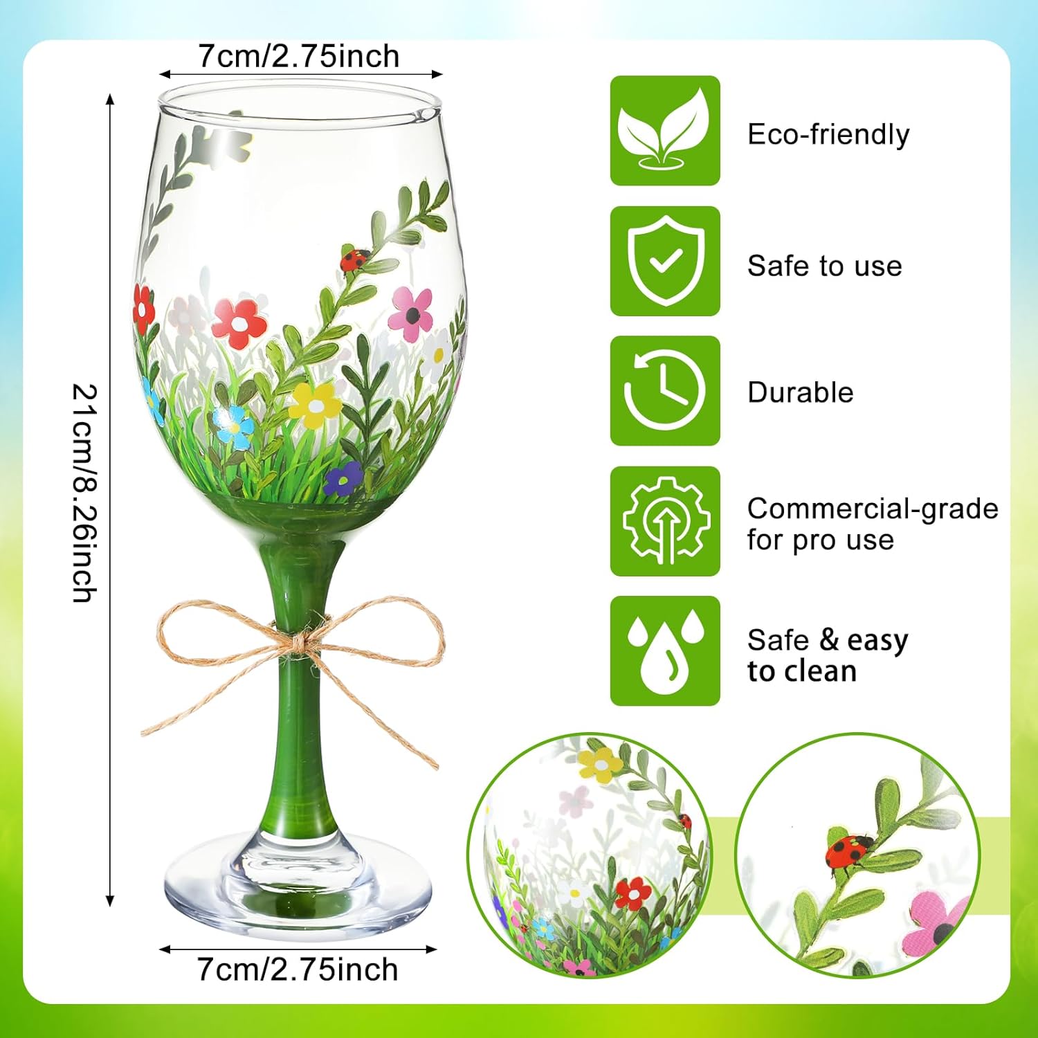 Yungyan 4 Pcs Floral Wine Glasses 15 oz Hand Painted Wildflowers Cute Flower Wine Glass Spring Glassware Spring Glass Cups Novelty Gifts for Easter Party Supplies Birthdays Weddings