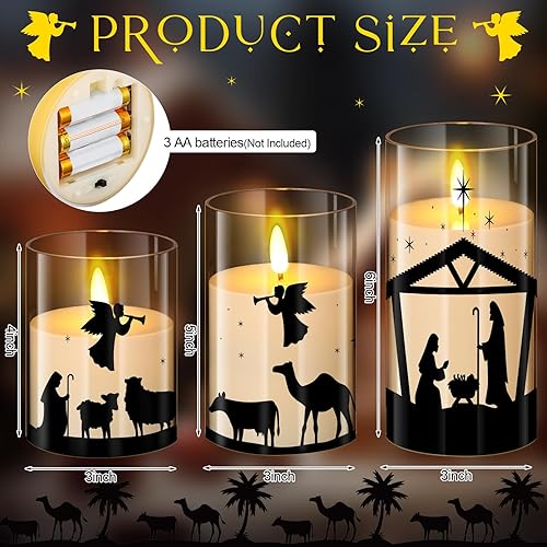 Miniatura 2 de Blosssound Paquete de 3 velas de Navidad sin llama que funcionan con pilas, velas parpadeantes sin llama para el hogar, chimenea, decoración de mesa