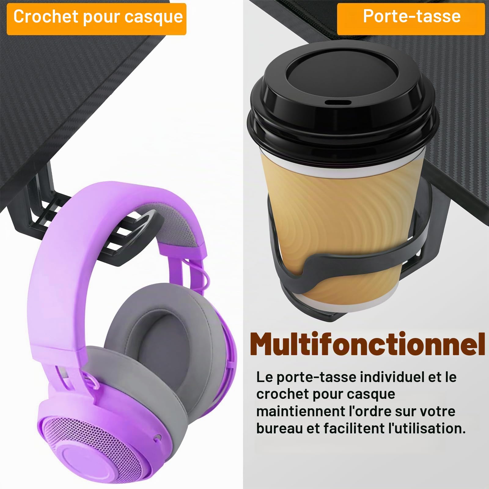 FROADP Bureau de jeu, 160 x 60 cm, bureau de jeu noir, surface en fibre de carbone, ergonomique, avec porte-boissons et crochet pour casque, PC Desk, châssis Z stable, capacité de charge 150 kg