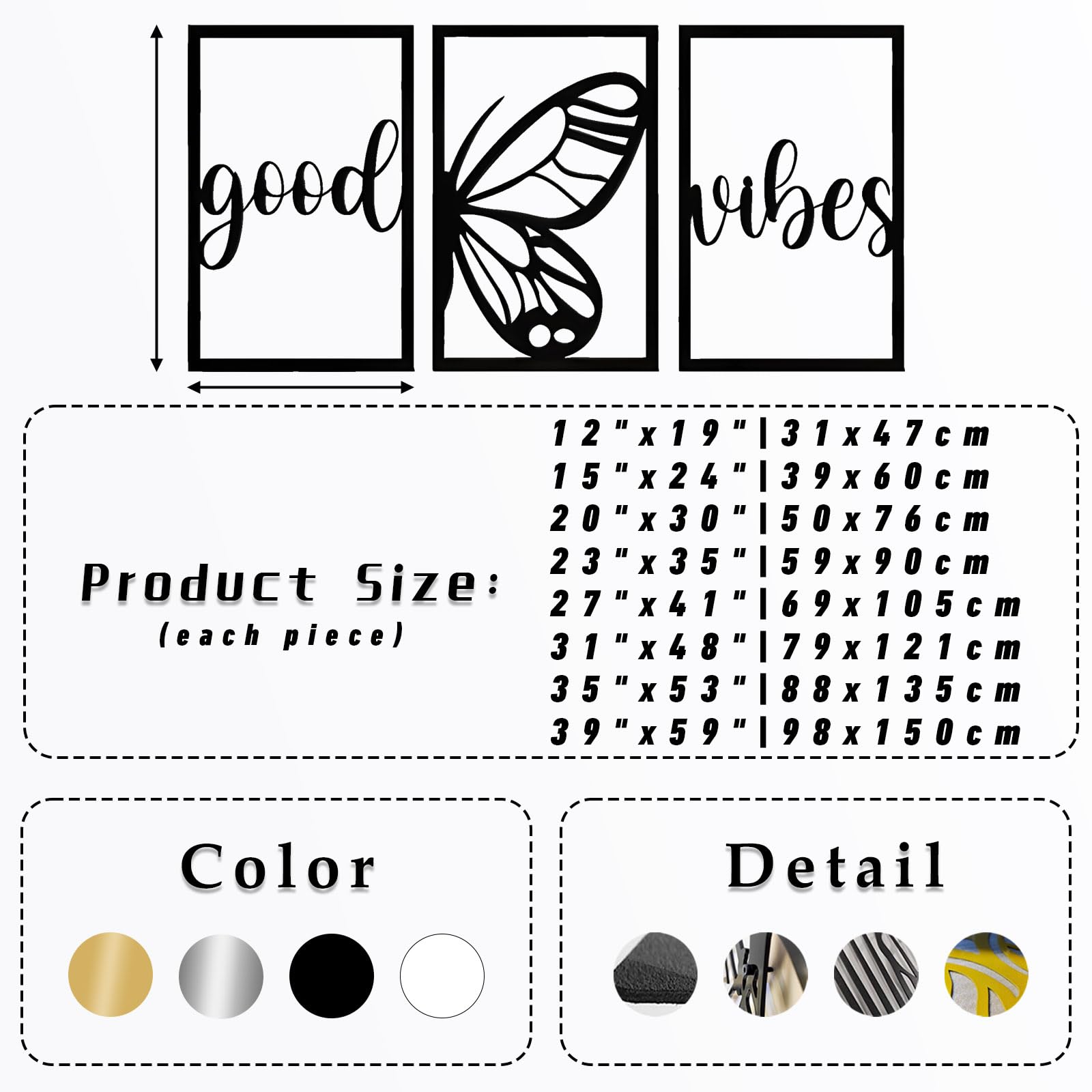Good Vibes Only Metal Wall Decor – 3-Piece Handwritten Letters – Black Galvanized Wire – 9x6 Inches – Inspirational Sign - View #4