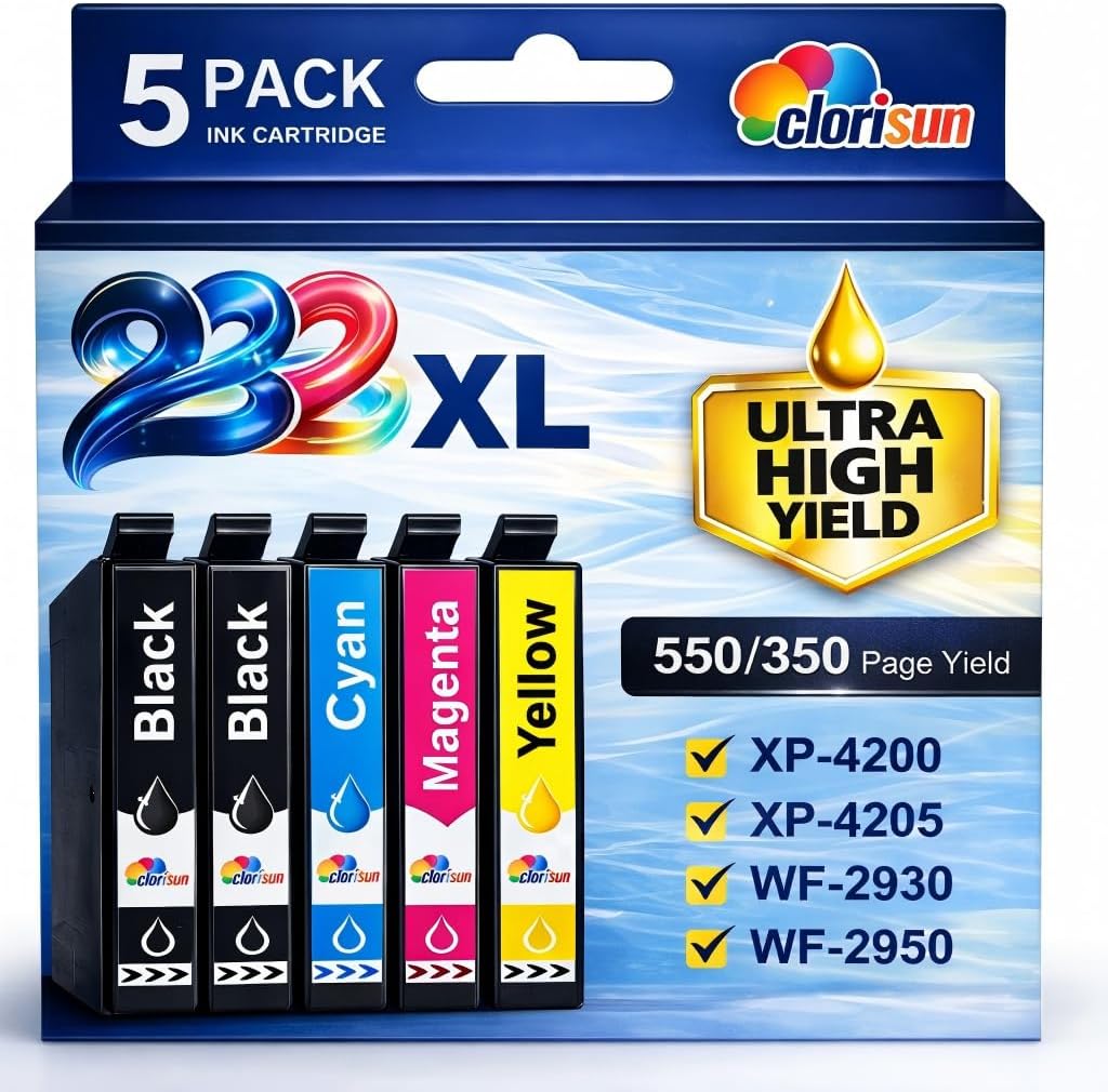Remanufactured Replacement for Epson 232 232XL Ink Cartridges Combo Pack Replacement for 232XL Ink Work with Epson XP-4205 WF-2950 XP-4200 WF-2930 Printers (5-Pack, 2 Black, Cyan, Magenta, Yellow)