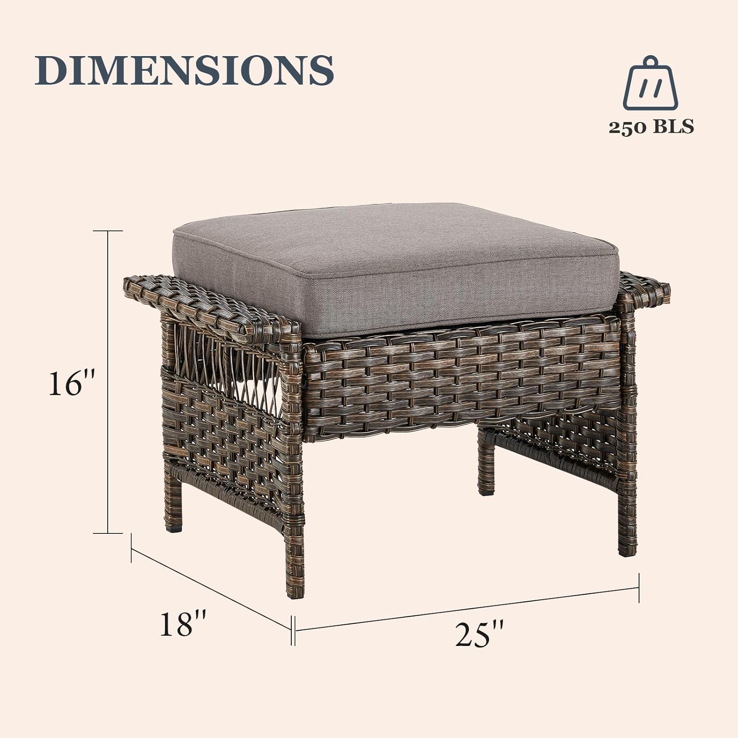 Patio Furniture Set 2 Wicker Patio Chairs with 2 PE Rattan Ottomans Brown Wicker Grey Cushions Patio Conversation Set 4pcs for Garden Balcony Sunroom Backyard Poolside