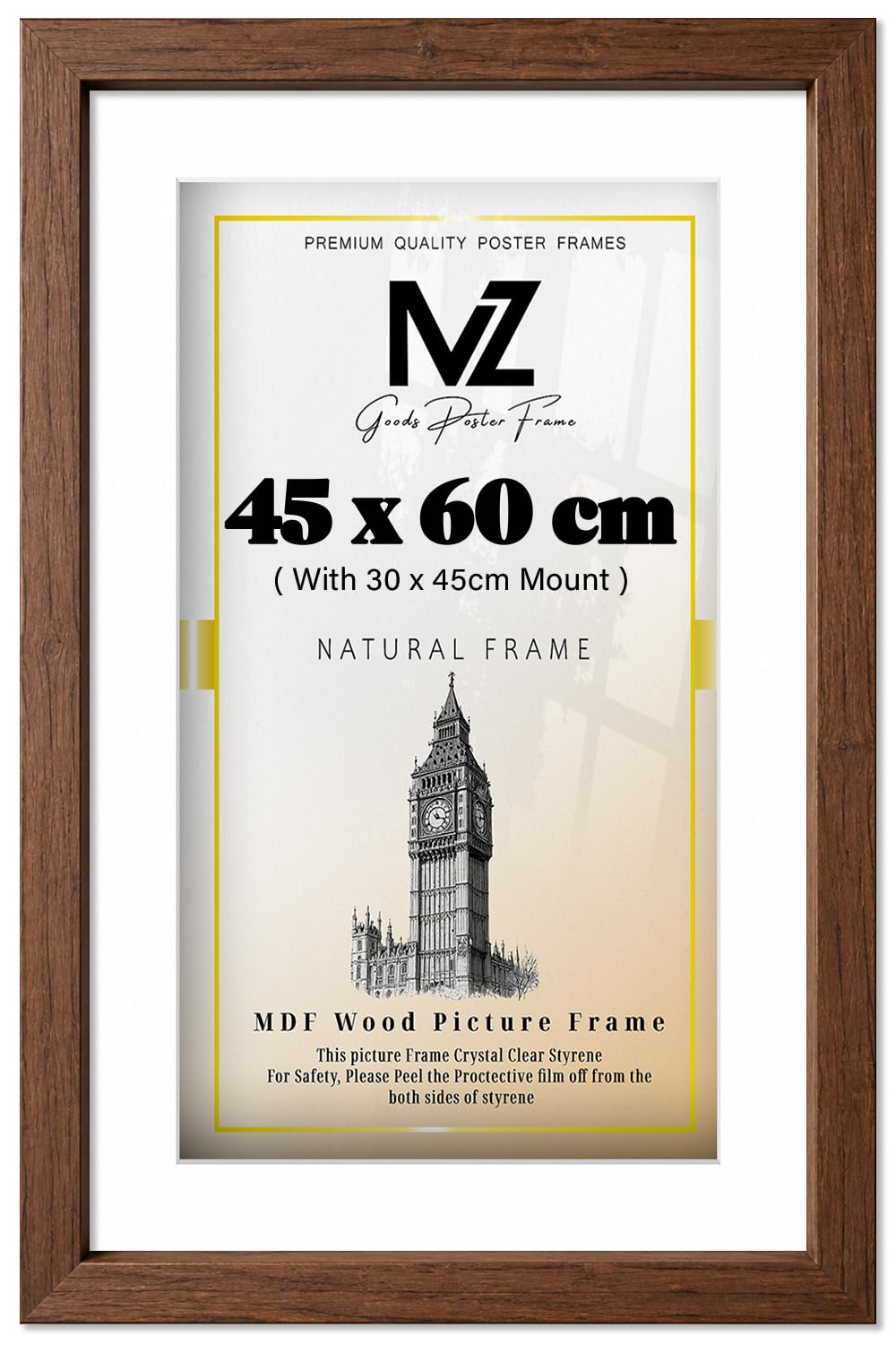 MZ GOODS | MDF Decorative Picture Frame (45 x 60 cm) with 45 x 30 cm White Mount Modern Wall Mount | 24" x 18" Diploma, Photo, Award, Office & Home Décor [ Dark Oak ]