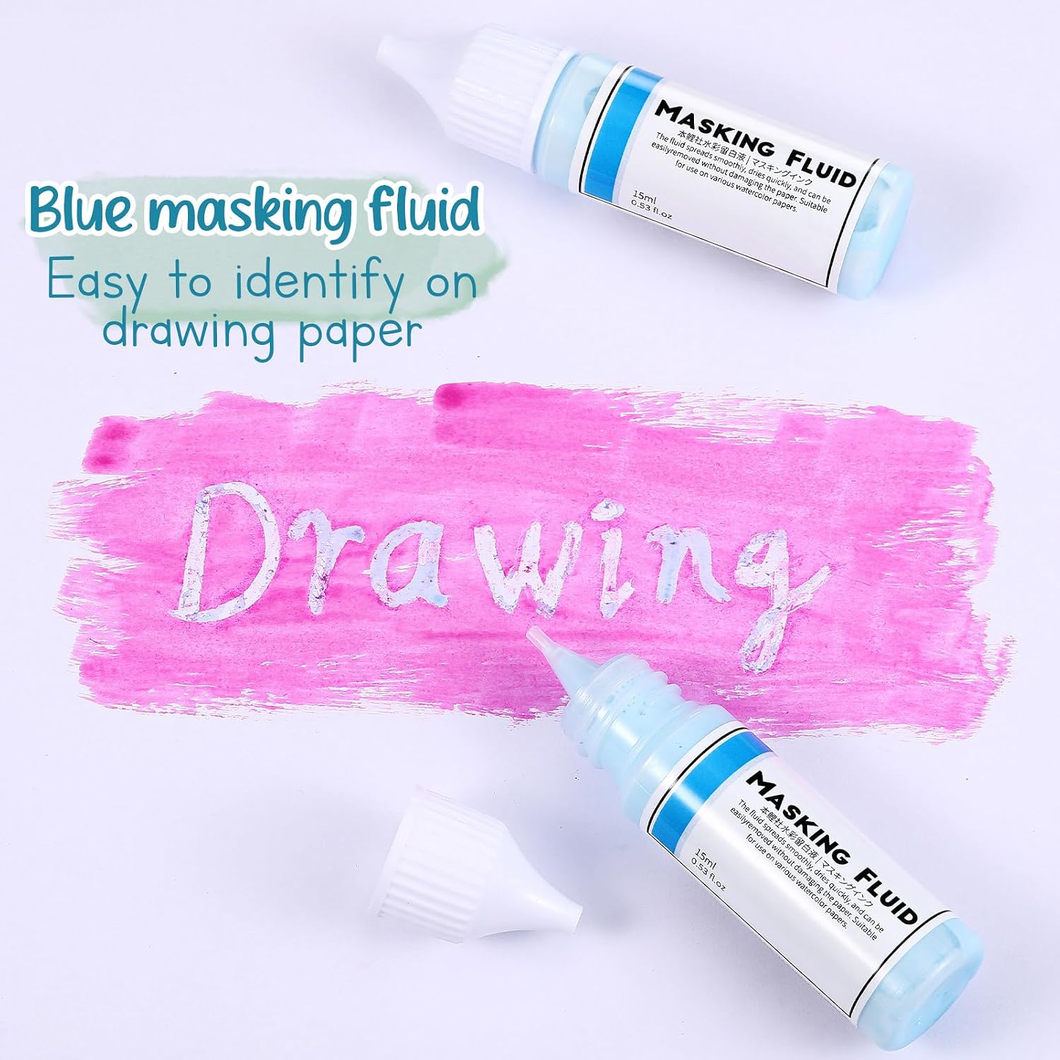 Feifeiya 2 Pcs Masking Fluid for Watercolor Painting, 15ml Capacity, Blue