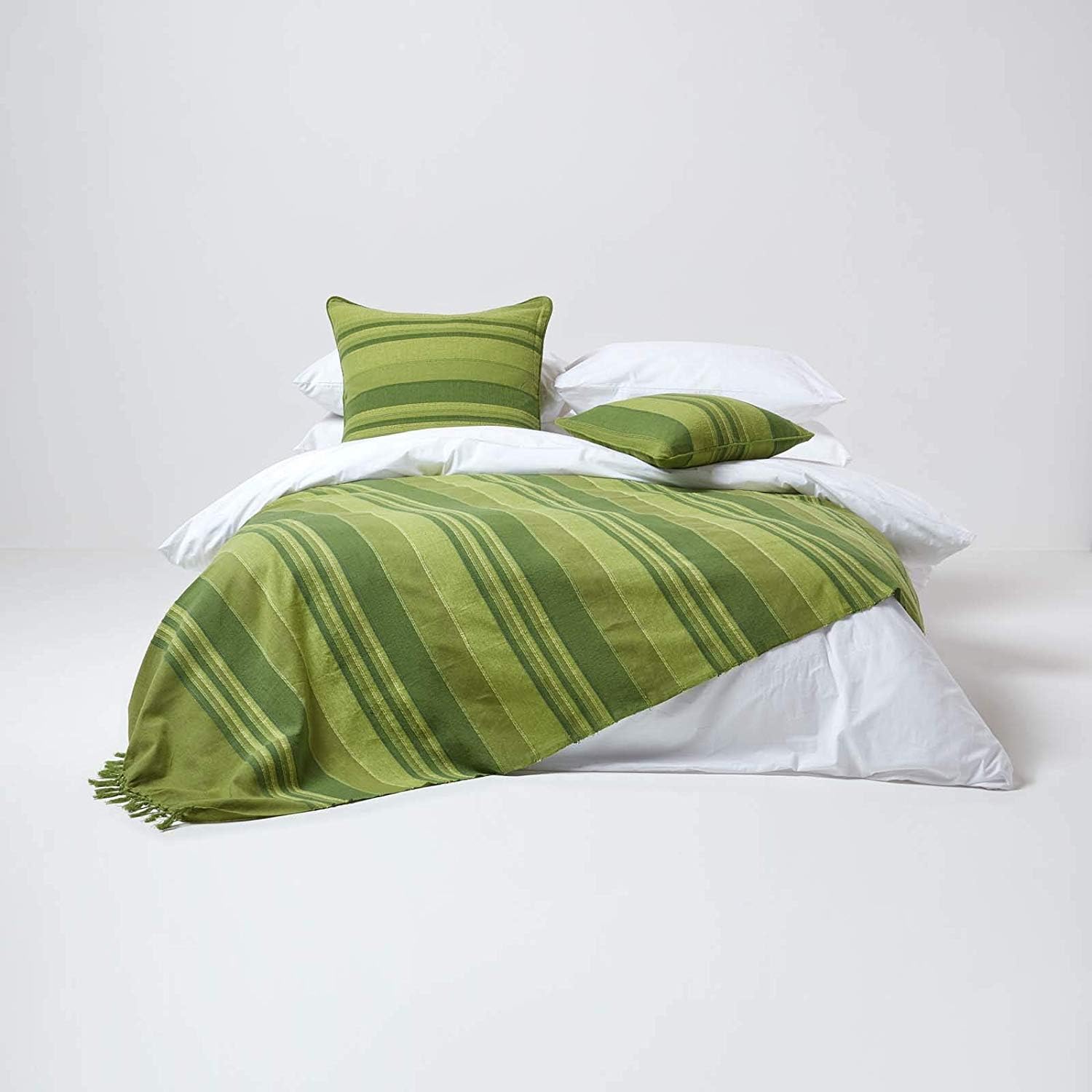 HOMESCAPES Extra Large Green Throw “Morocco” Cotton Textured Stripe Throw 254 x 356 cm Bedspread Sofa Throw Handmade Suitable for 3 or 4 Seater Sofas or Double King and Super King Size Beds - Image 4