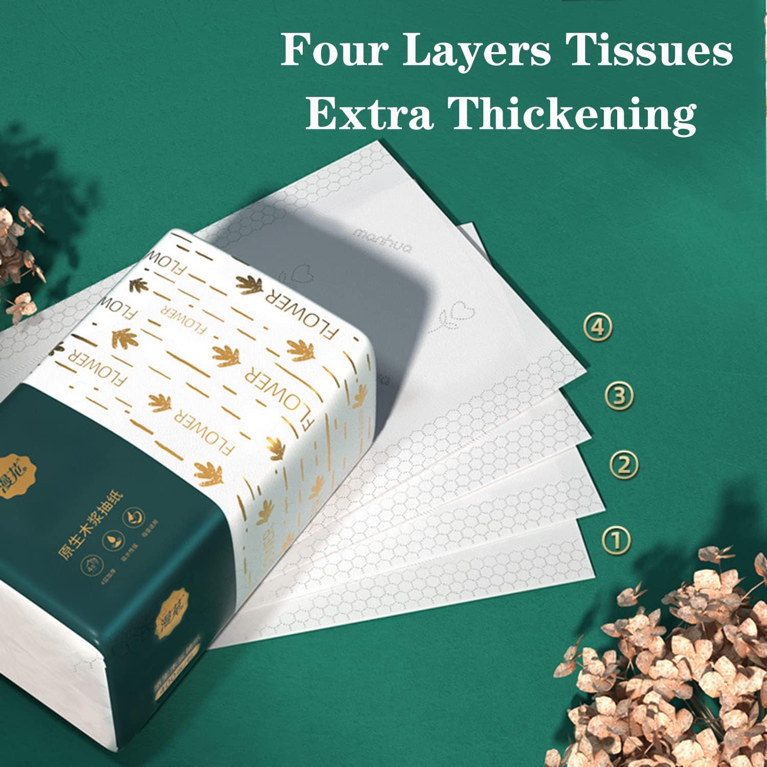 Pack of 4, Small Facial Tissue, Toilet Paper, Bag Cover, Disposable Napkin, Material Wood Pulp Fiber NOT COTTON, White Facial Paper, 4-Ply, 400 Sheets per Pack