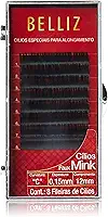 Cílios para Alongamento Mink Curvatura C, Preto, 0.15 x 12 mm, Beliz