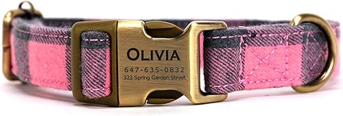 Vista 22 de Collar de perro personalizado con nombre y número de teléfono grabado, collar ajustable personalizado para cachorros, collar de algodón orgánico