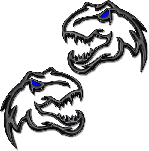 Miniatura 5 de Emblema de dinosaurio insignias de metal para Dodge RAM TRX 1500 2500 3500  Pégalas en cualquier lugar (un par) (ojos azules)