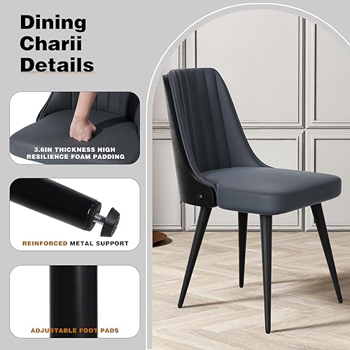 Miniatura 4 de Juego de 4 sillas de comedor modernas, sillas de comedor tapizadas con respaldo de madera, patas de metal, sillas de cocina y comedor, tela de piel