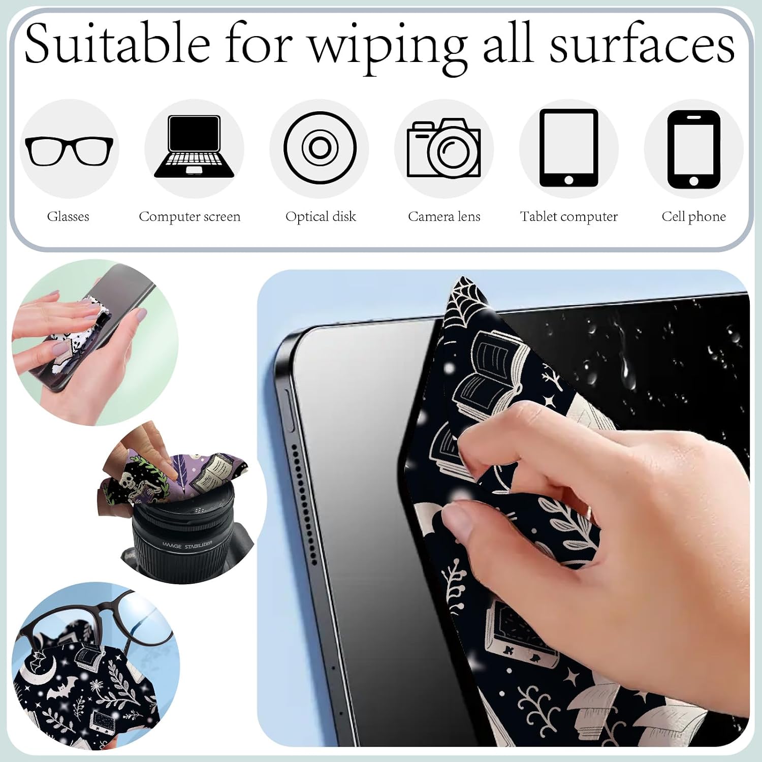 CREATCABIN 6 Pcs Tarot Glasses Cleaning Cloth Microfiber Cloth Soft Multicolor Sunglasses Cleaner Cloths Reusable Thicken Wipes Cloths for Women Men Eyeglasses Camera Cell Phone Lens Screens 6x6in