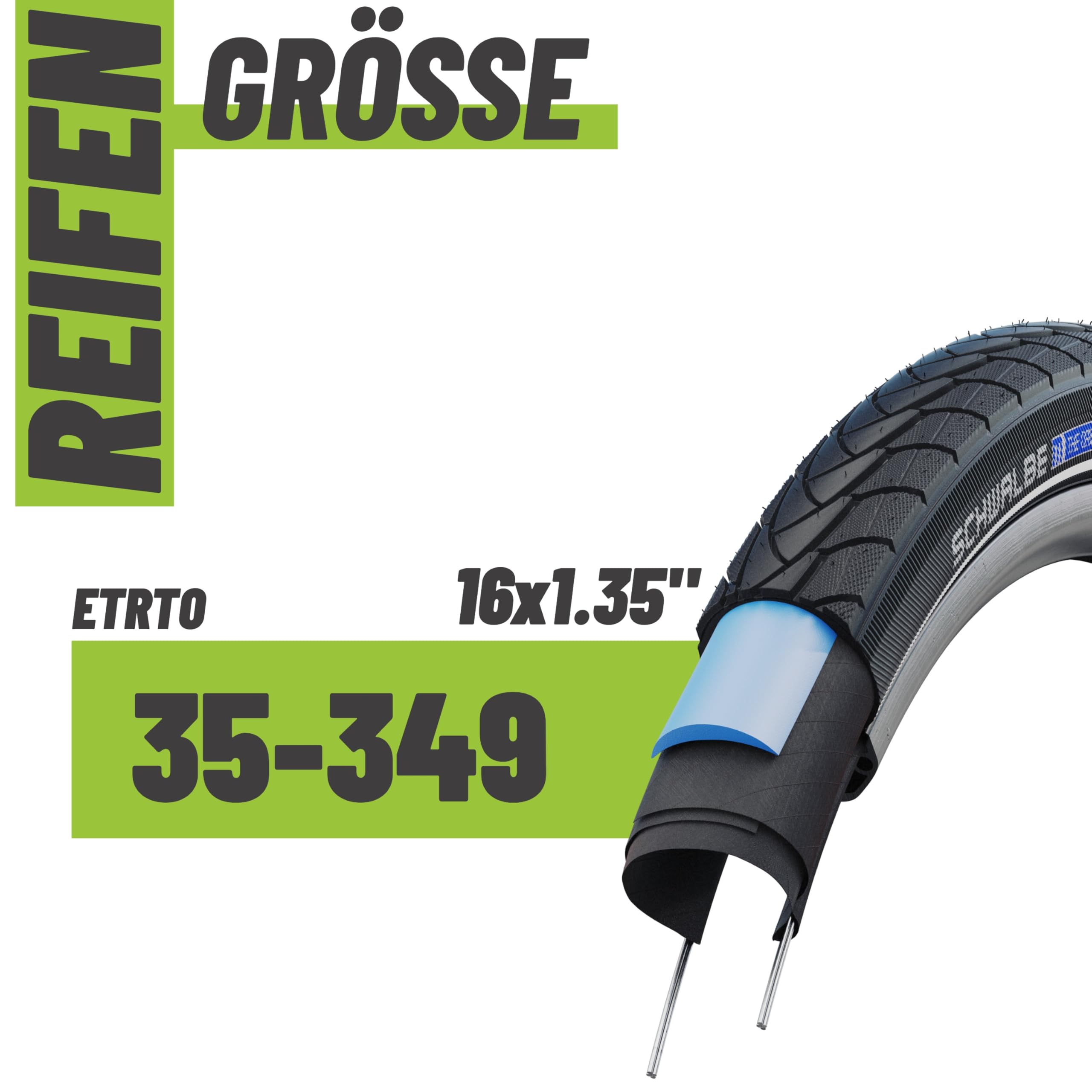2er Set Schwalbe Reifen Marathon Plus 16 Zoll (35-349) Reflex auswählbar mit Schläuchen + 3 MSZweirad Reifenheber E Bike