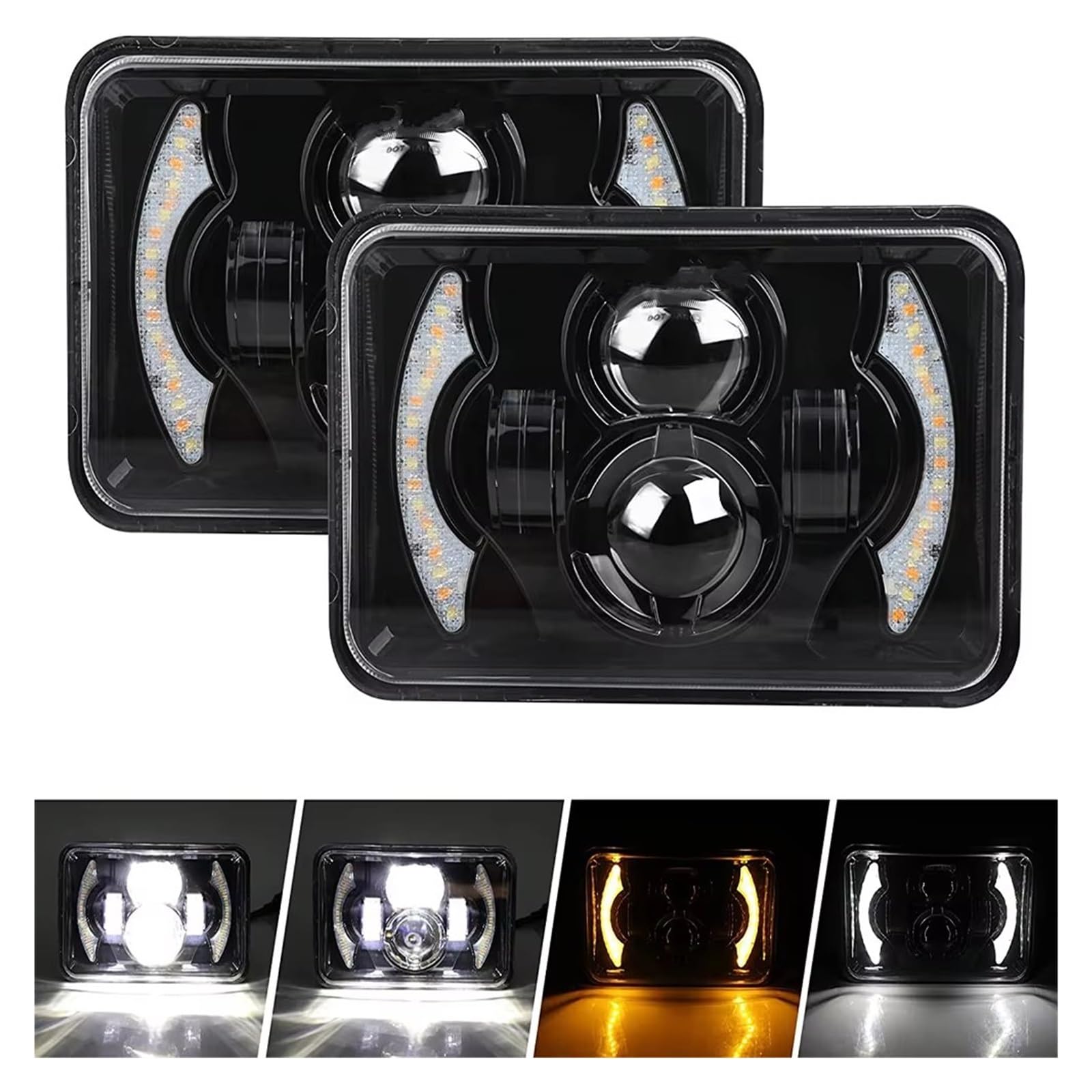 Faros Delanteros Faros Delanteros LED H4 80W, 4x6 Pulgadas, Proyector Luz Trabajo Haz Alto Bajo H4651 H4652 H4666, Conversión Camión Todoterreno FARO PRINCIPAL(2PCS)