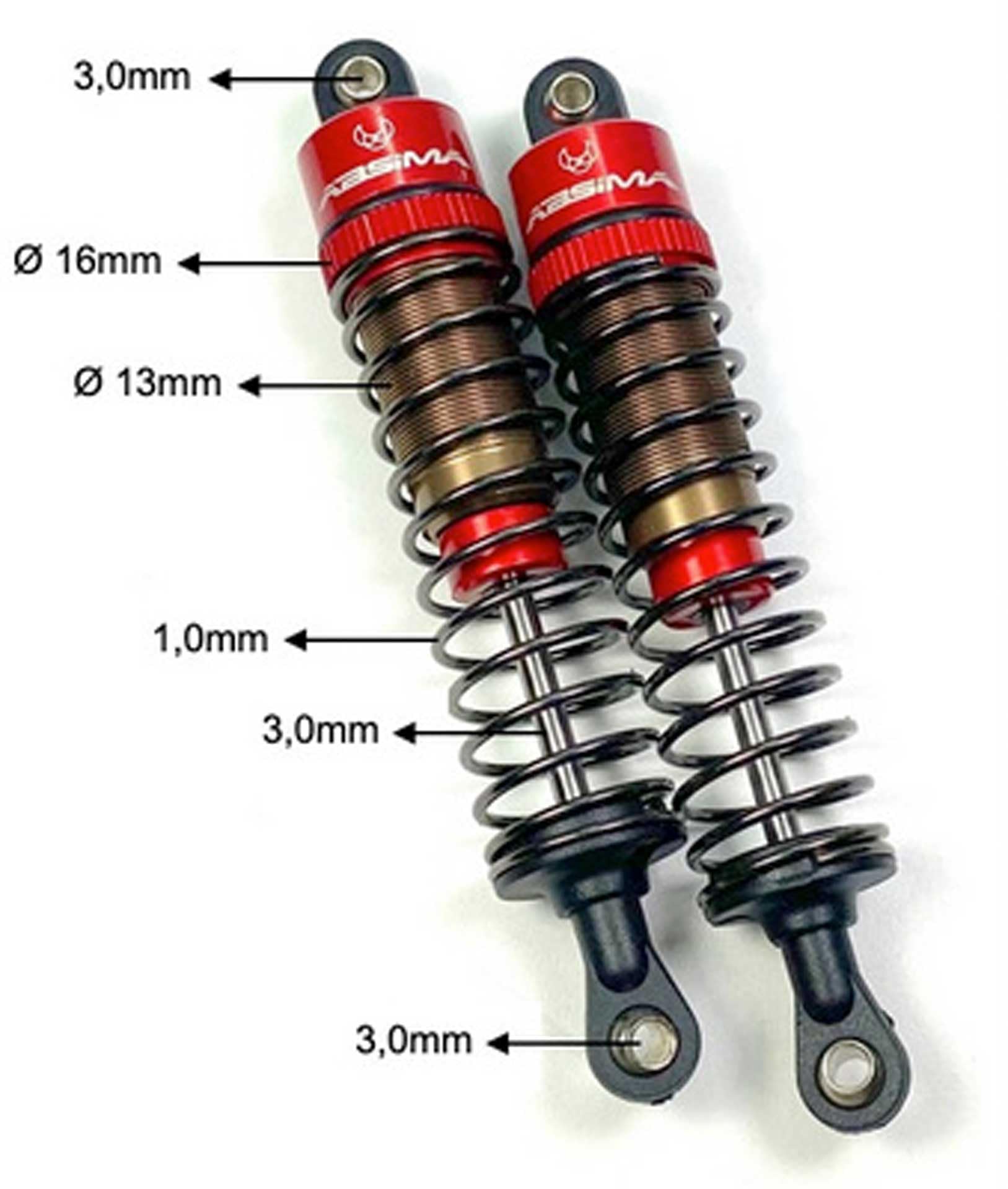 Amortisseurs ABSIMA Aluminium Tuning 110 Mm Pour Voiture RC 1:10 (lot De 2) - Réf. 2330046