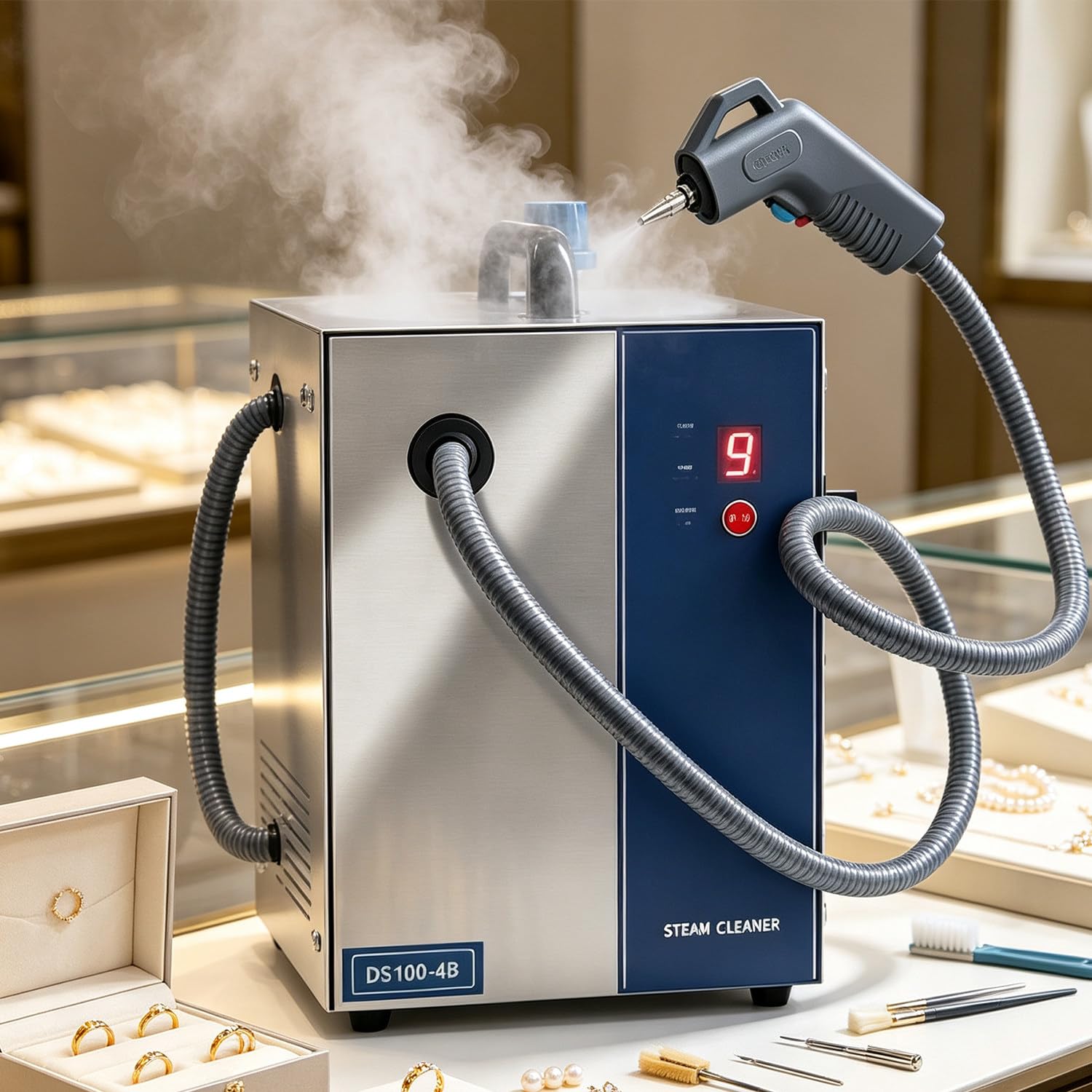 Parownica do czyszczenia biżuterii 1300 W / 2200 W – urządzenie ze stali nierdzewnej 3Lspraygun | Temperatura 135°C,ciśnienie 4 bary;pierścionków, zegarków, monet oraz wyrobów ze złota i srebra – sprzęt klasy profesjonalnej