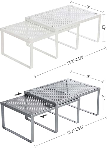 Miniatura 3 de SONGMICS Organizador de estantes de gabinete y estante de cocina, 4 estantes apilables para gabinetes de cocina, expandibles, blanco y plateado