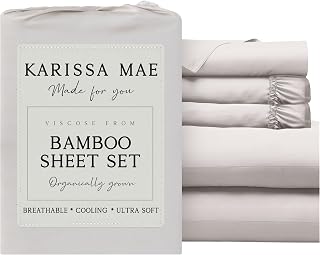 KARISSA MAE Luxury Bamboo Viscose Split King Size Sheet Set, FSC Certified | Includes 2 Twin XL Fitted Sheets | Sleep Number & Adjustable Bed | Cooling | 18" Deep Pocket w/ Corner Straps [Cream]