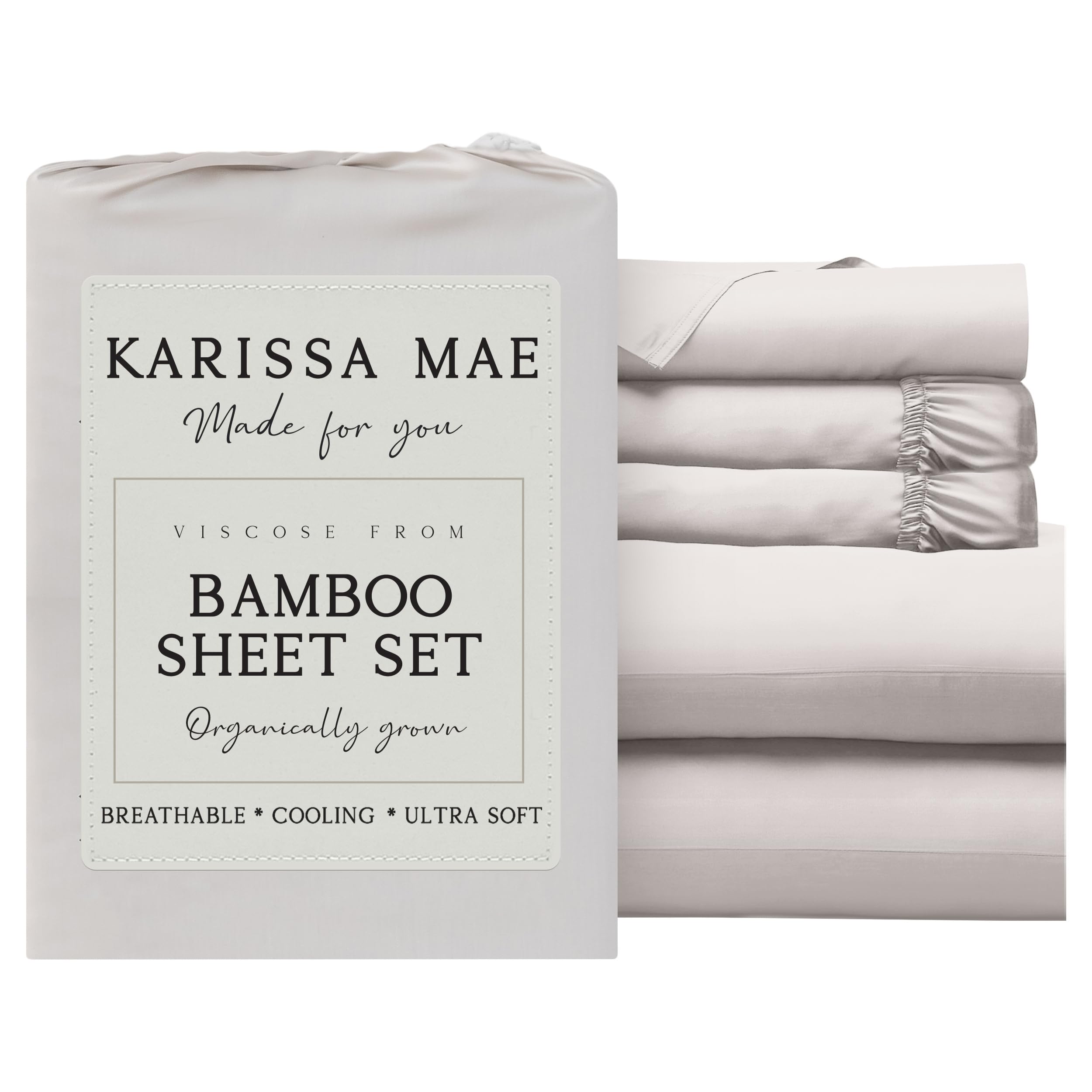 KARISSA MAE Luxury Bamboo Viscose Split King Size Sheet Set, FSC Certified