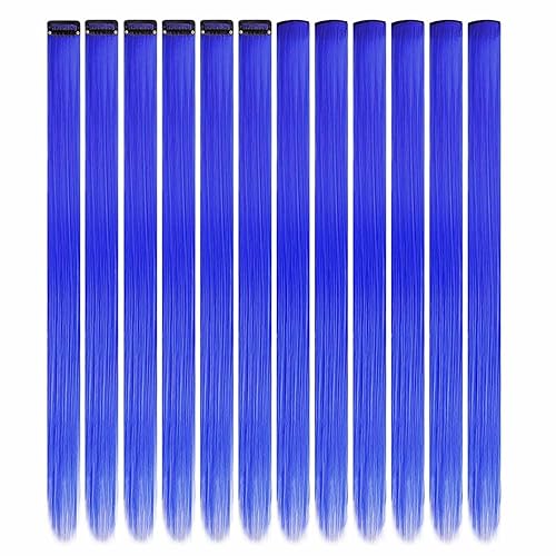 Miniatura 2 de 12 extensiones de cabello con clip de colores, cabello sintético lacio de 22 pulgadas para niños, niñas y mujeres