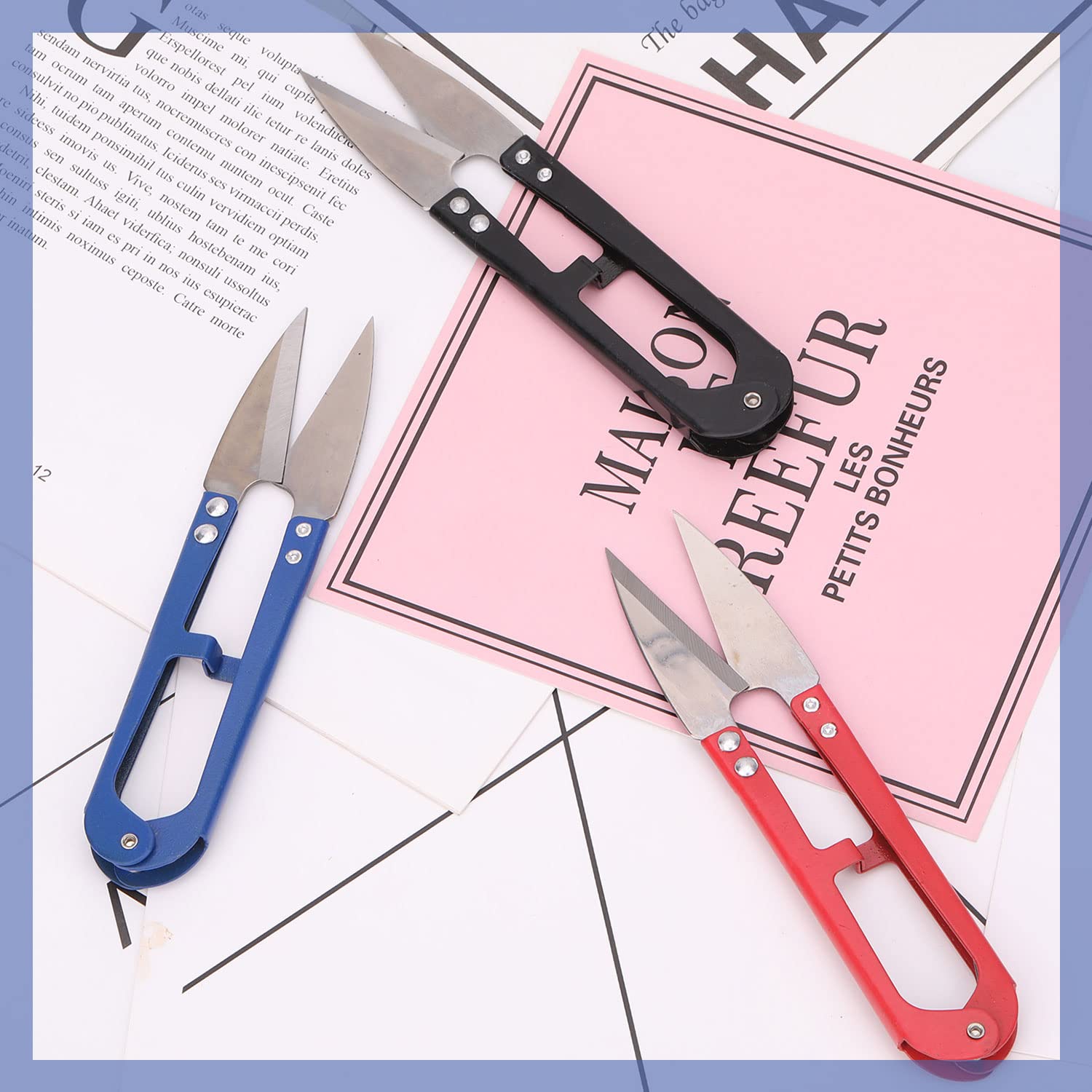 WedDecor Confezione da 3 cesoie per filo da cucito, piccole a forma di U, mini forbici per punto croce, forbici per ricamo, sartoria, cucito, tessuto, fai da te e artigianato