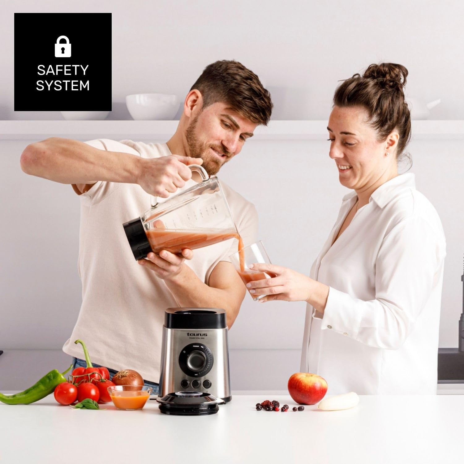 Taurus - Power Total Batidora de Vaso | 2000W Potencia | Jarra de Cristal 2,2L | Cuchillas de 6 Filos | Programas Turbo | Smoothies | Pica Hielo