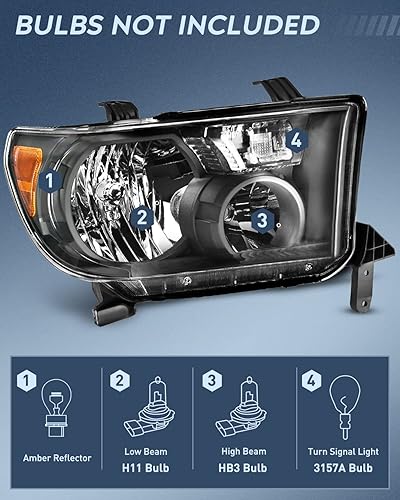 Miniatura 2 de Nilight Conjunto de faros delanteros para Toyota Tundra 2007 2008 2009 2010 2011 2012 2013 Sequoia 2008-2017 repuesto carcasa negra reflector ámbar