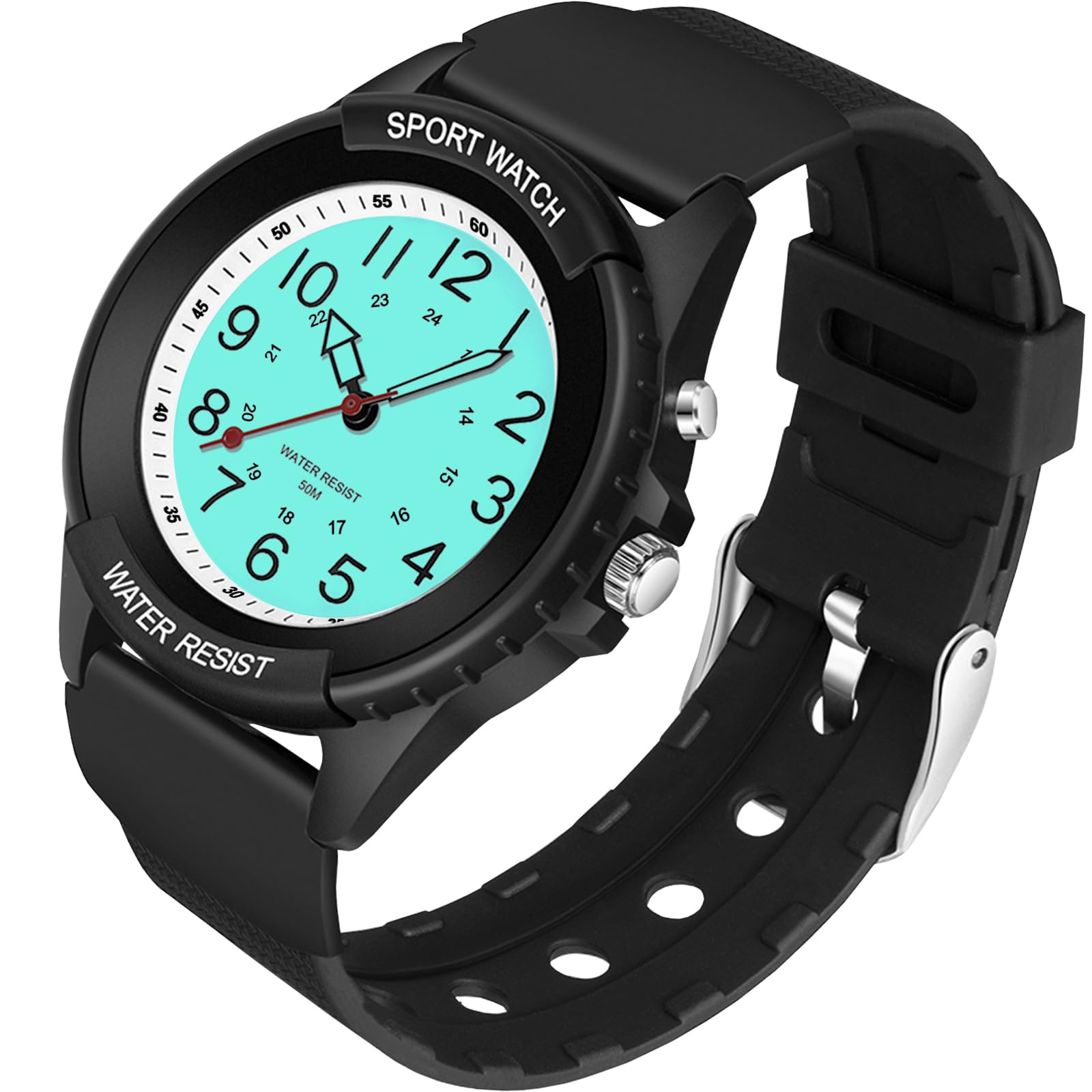 PROKING Orologio da infermiere impermeabile per professionisti medici, donne e uomini, 24 ore con lancetta dei secondi, luce notturna, quadrante militare facile da leggere, cinturino in silicone