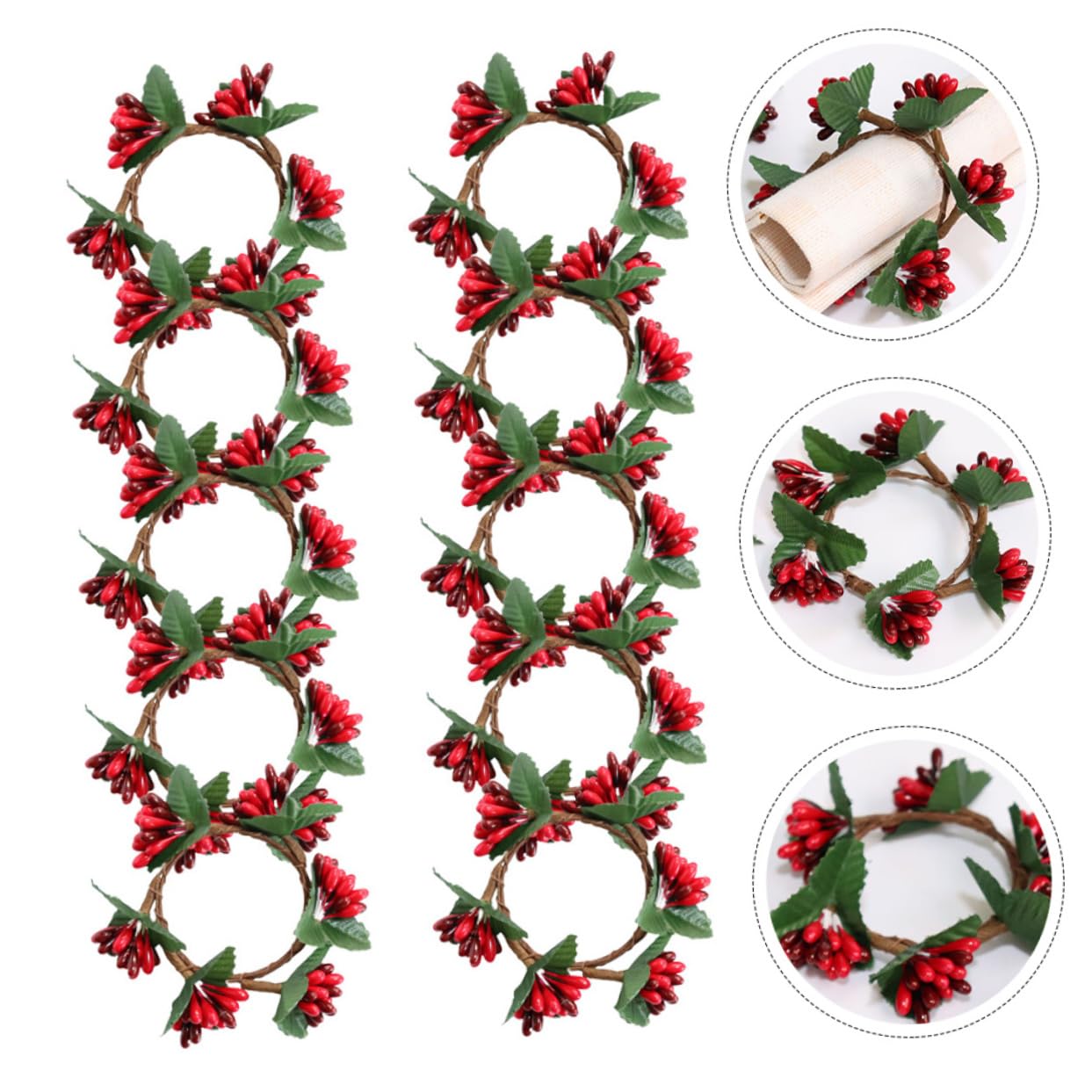 TOPBATHY 40 Piezas Anillo de Vela navideños Christmas decoración de artículos para el hogar Anillos de servilleta de Navidad Guirnalda decoración hogar Adorno de Navidad Rojo
