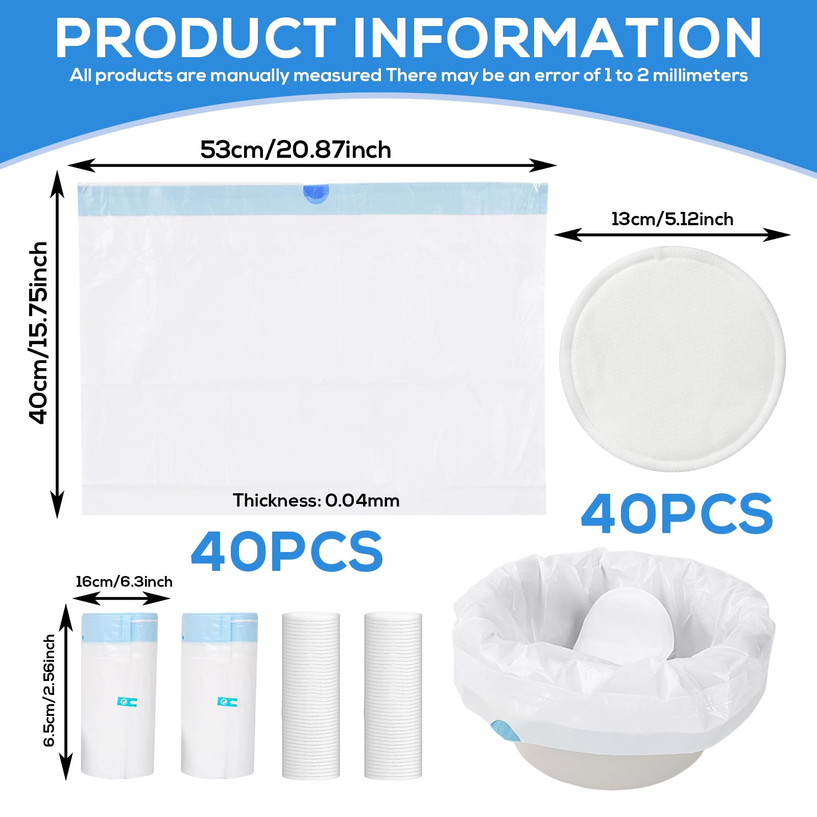 Sacs Chaises Percées: 40 Pièces Sacs De Chaise Percée Et Coussinets Absorbants, Sac Adulte Toilette Sèche, Doublures De Chaise Percée Portables, Sac Hygiénique pour Chaise pour Chaise Percée