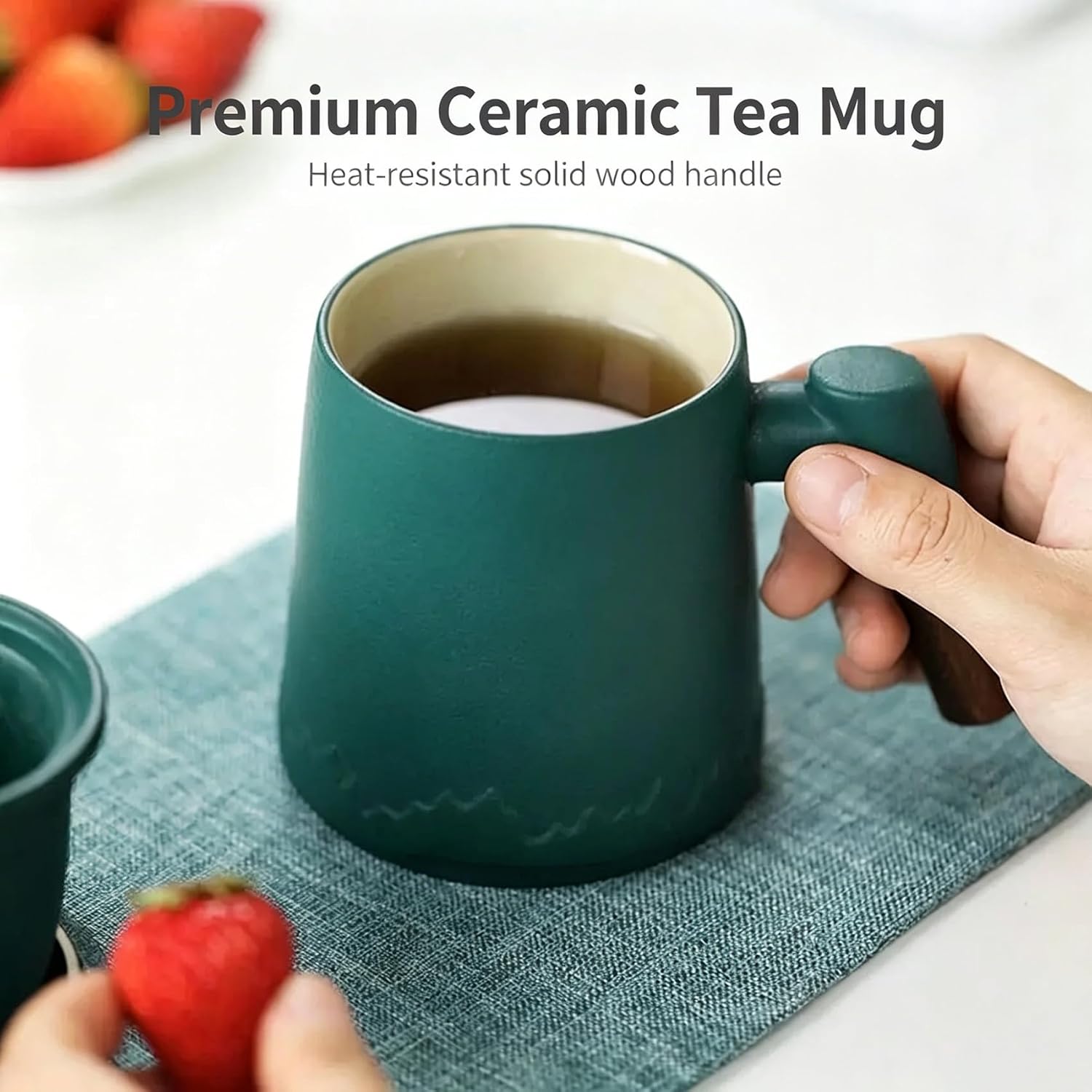 Tea Mug for Tea Lovers, Ceramic Tea Cup with Infuser & Lid, 14oz Green
