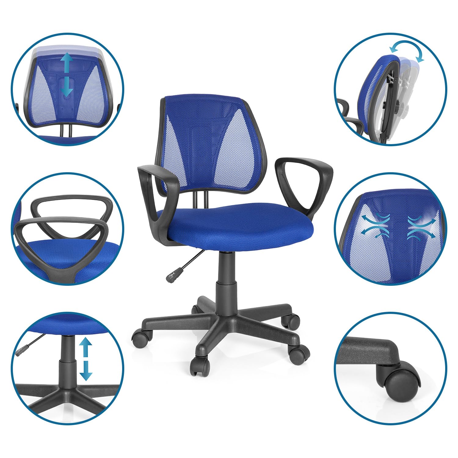 Sedia Da Scrivania Per Bambini Kiddy GTI-2 Ergonomica - Regolabile In Altezza, Tessuto Blu/Rosso, Portata 60 Kg