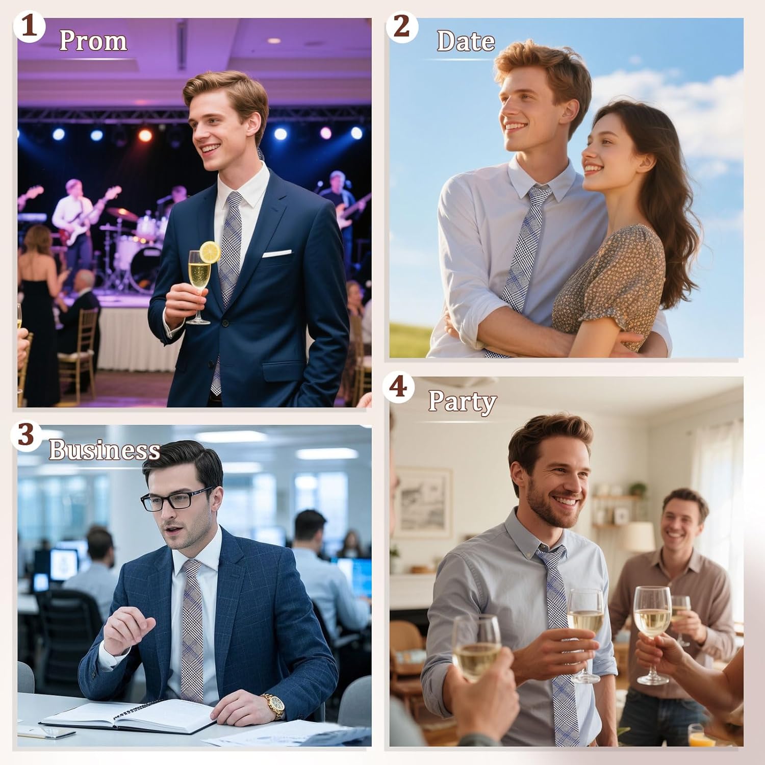 Striped Ties for Men, 2.36" Plaid Mens Tie Skinny Men's Neckties for Business Graduation Party Wedding - Image 4