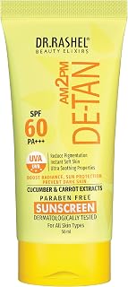 Dr.Rashel DE-TAN SUNSCREEN SPF 60 PA+++ ULTRA SOOTHING WITH CUCUMBER & CARROT EXTRACTS (50 ML) Price In India