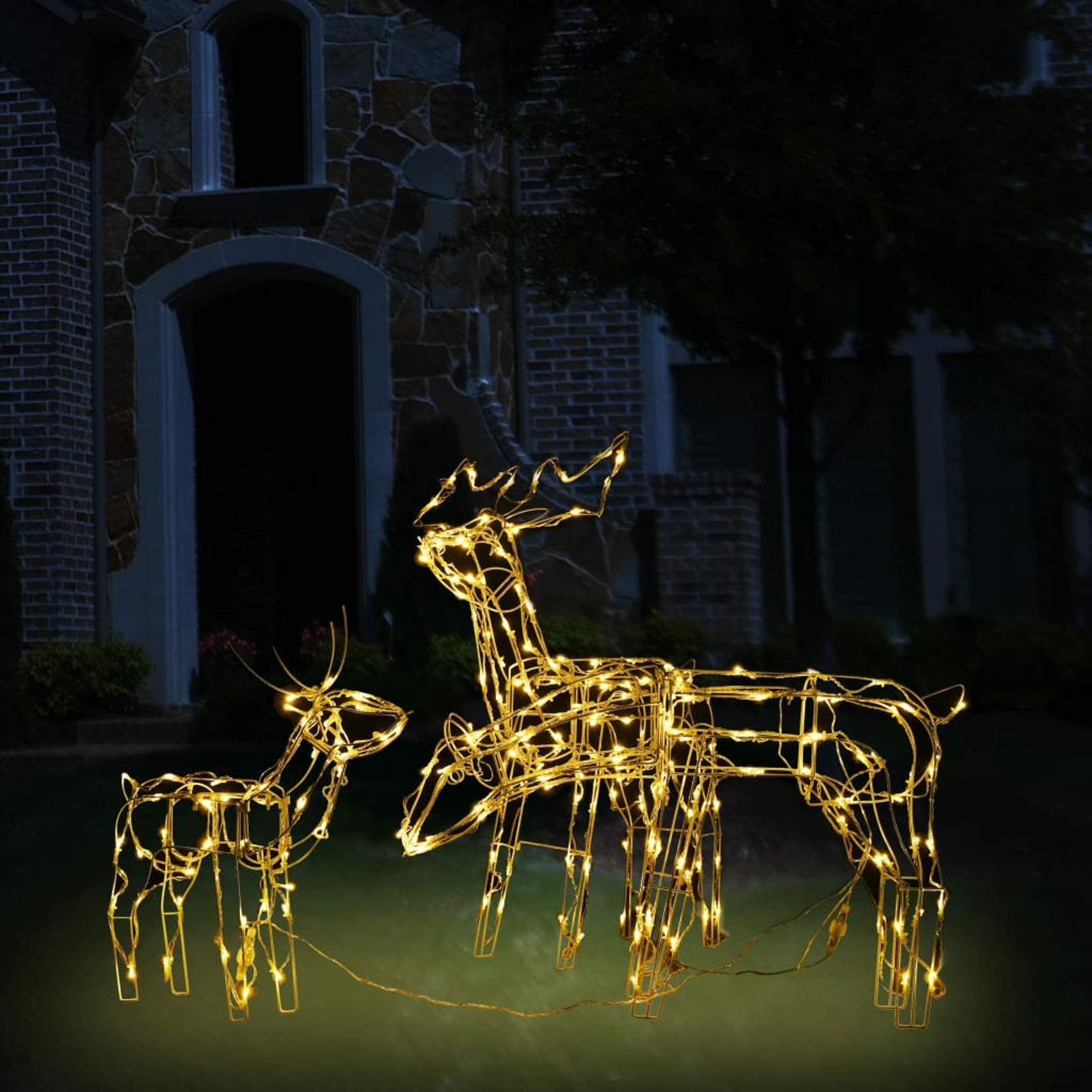 Tidyard 3-TLG. Rentiere Weihnachten Deko, Rentier Weihnachtsbeleuchtung, Dekoration Draußen, 229 LEDs Warmweiß