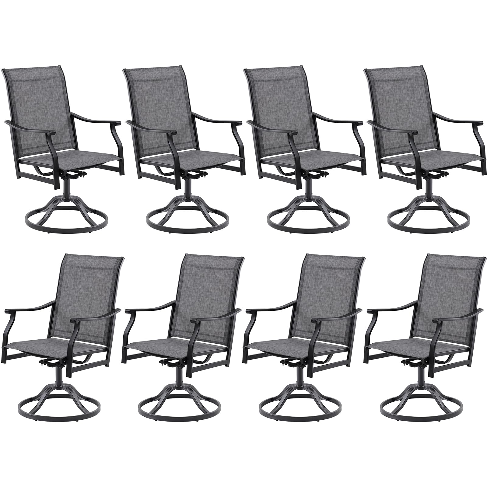 Soohow Swivel Outdoor Dining Chairs Set of 8, Patio Swivel Dining Chair with Textilene Fabric, Outdoor Metal Armchair All Weather Resistant, Ergonomic
